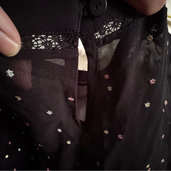 ALLSaints Sheer STAR Embroidered CHIFFON-CREPE Mini DRESS in BLACK Large - Picture 10 of 13